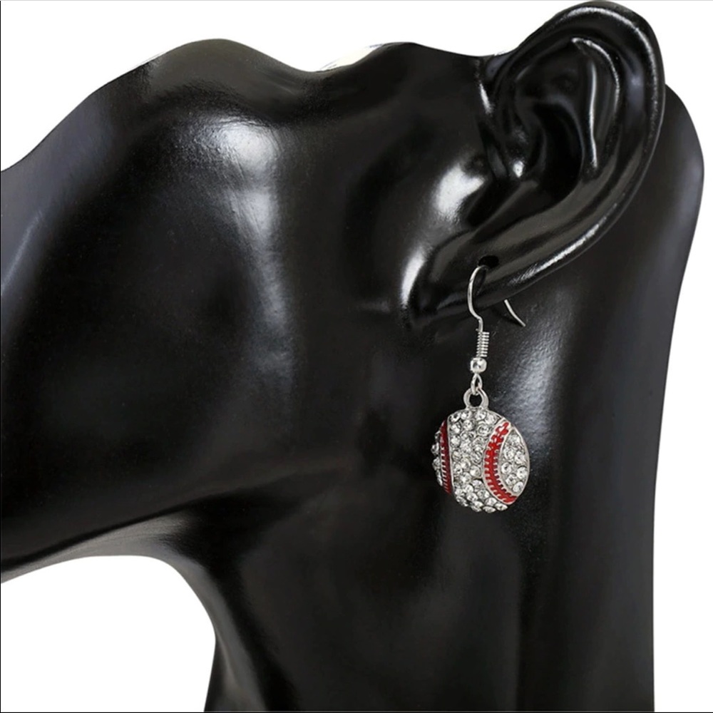 Crystal Rhinestone Baseball Earrings - Picture 4 of 8